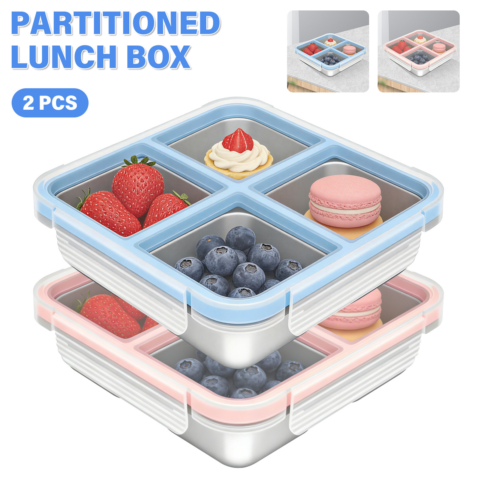 Food Prep Snacks - 2 Pcs Stainless Steel Snack Box